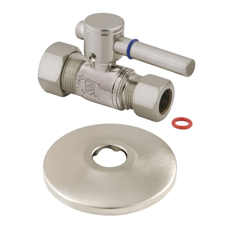 Kingston Brass CC44458DLK 5/8" OD X 1/2" OD Comp Quarter-Turn Straight Stop Valve with Flange, Brushed Nickel CC44458DLK